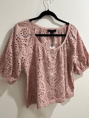 NWT Sanctuary Anthro Women’s Blouse Large Eyelet Cotton Pink Buttons Cottagecore